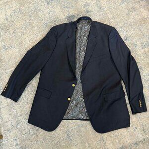 Alan Flusser Navy Blazer Sport Coat | Men’s 48L | Paisley Lined | Gold Buttons
